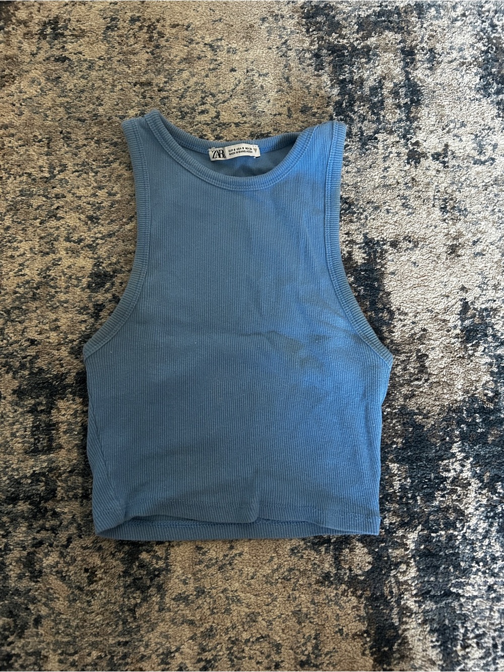 Zara Light Blue Ribbed High-Neck Tank